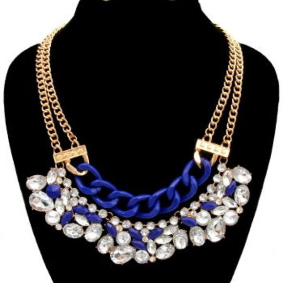 Blue Stone Statement Necklace and Earrings Set - Picture 2 of 2